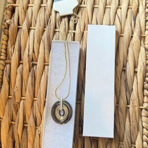 Multi-Tone Circle Pendant Necklace with Gold-tone Chain